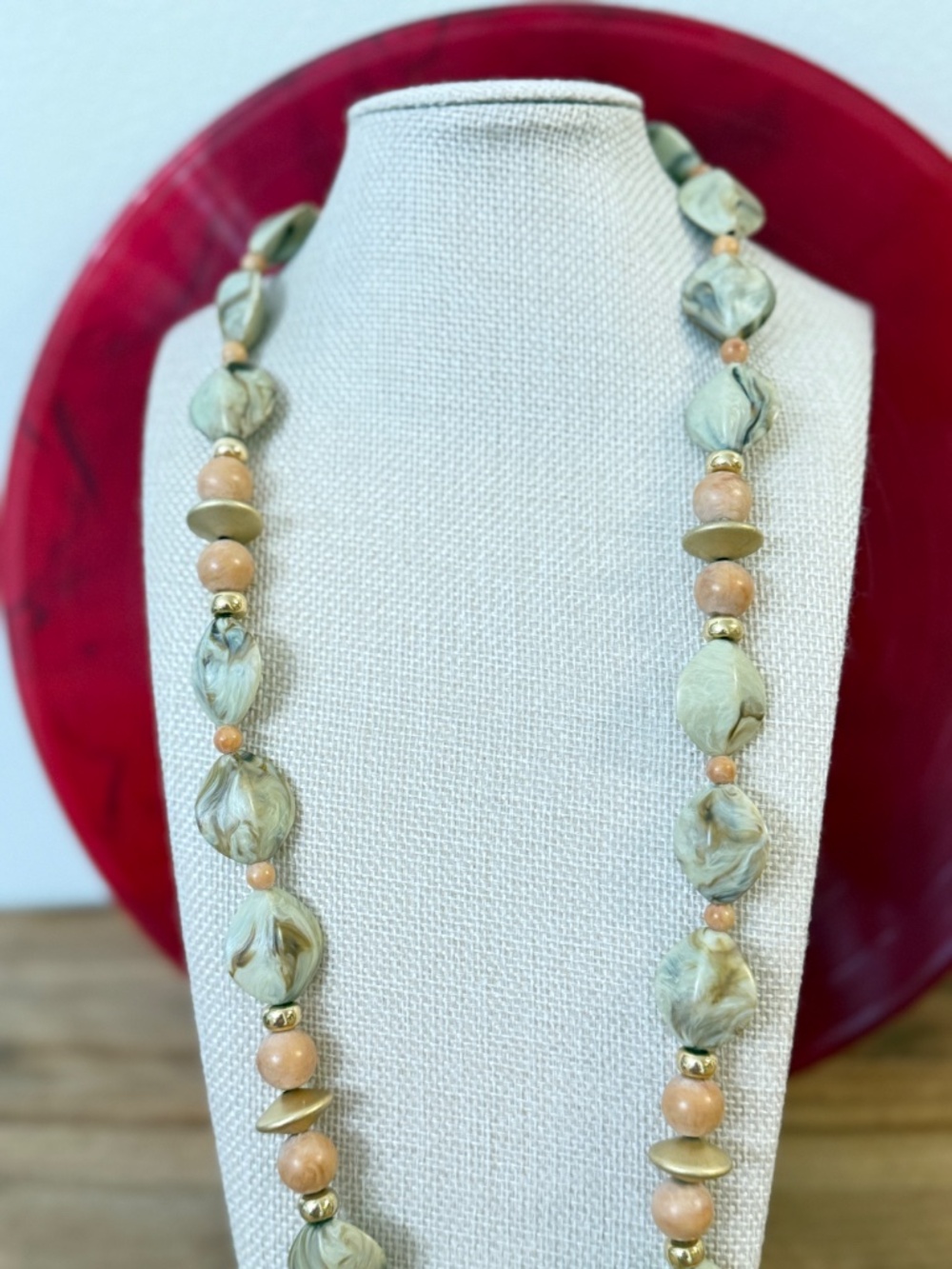 Vintage Napier Chunky Beads Necklace Marbled Earth Tones Cream Brown Gold - Picture 7 of 11